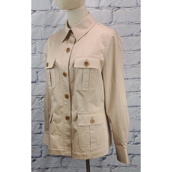 NWT Brooks Brothers Womens Cargo Tan Safari Jacket Stretch Cotton Khaki Sz 8 - Picture 1 of 3